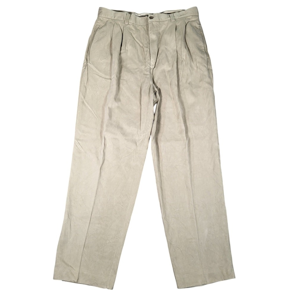 Tommy Bahama Pants Mens 36 (Fits 34x31) Pleated Relaxed Tan 100% Silk Luxury